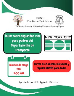 Department of Transport flyer with date and time information in Spanish